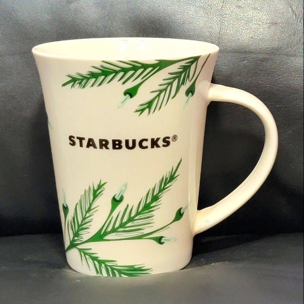 2020 Starbucks Coffee Mug Holiday White and Evergreen Pine Christmas Tree Light